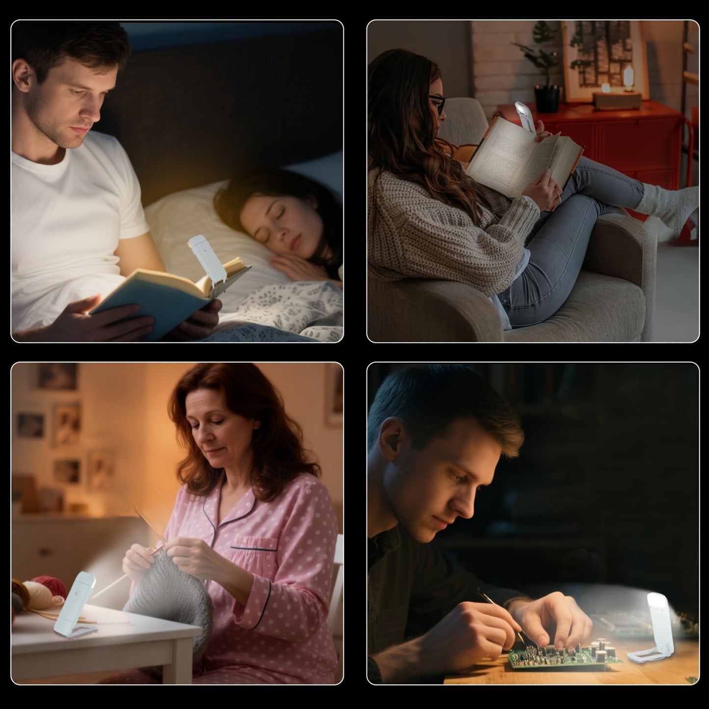 2pcs USB Rechargeable Book Light for Reading in Bed, LED Book Reading Lights with Clip, Perfect for Bookworms, Kids, Warm White, Brightness Adjustable