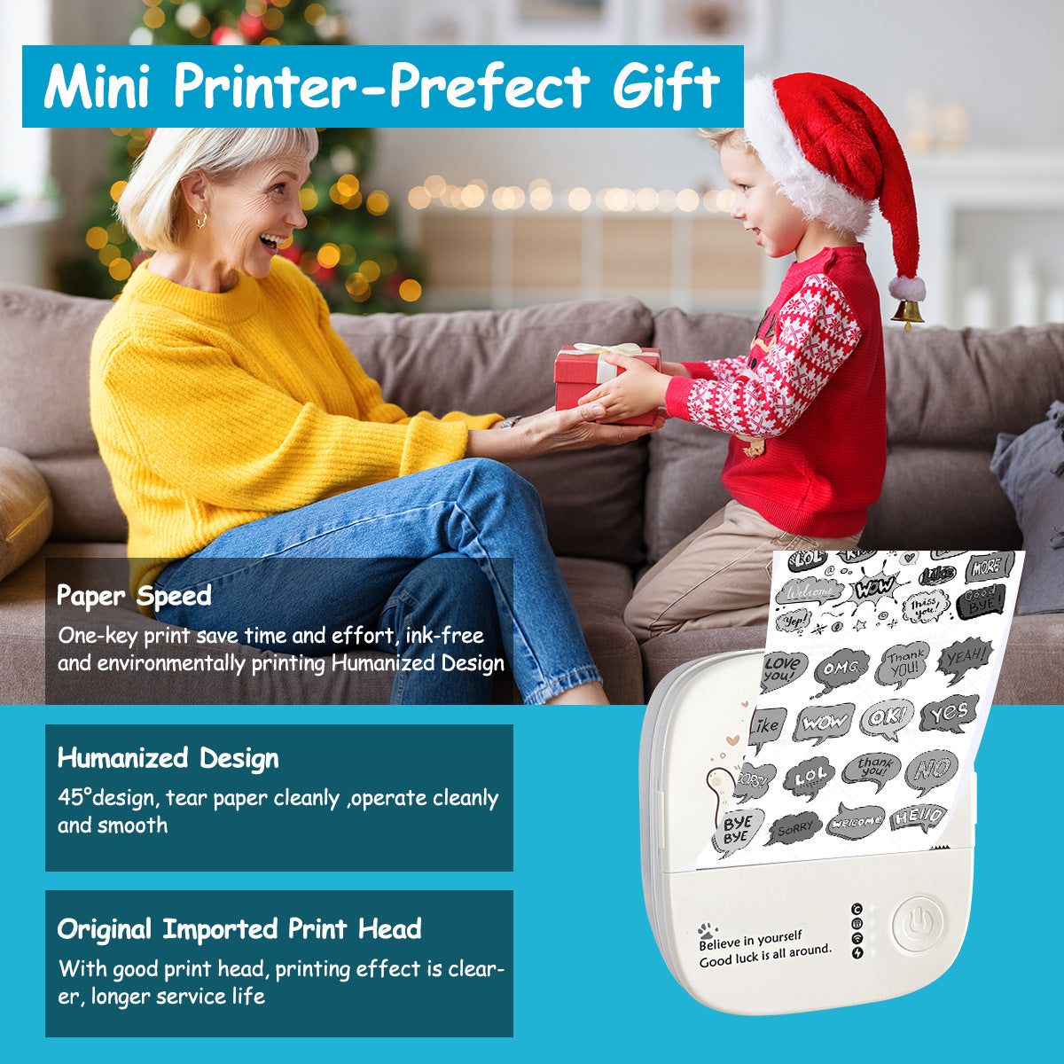 Mini Sticker Printer, Mini Thermal Printer, Portable Bluetooth Inkless Printpods, Pocket Label Maker Suitable for Creative Kids DIY, Diaries, Photos, Study Notes