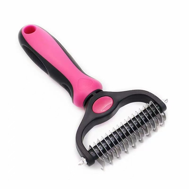Pet Grooming Rake - Double-Sided Deshedding Dematting Tool, Undercoat Rake for Dogs & Cats, Extra-Wide Dog Grooming Brush & Deshedder Comb for Long Hair, Reduces Shedding 90%