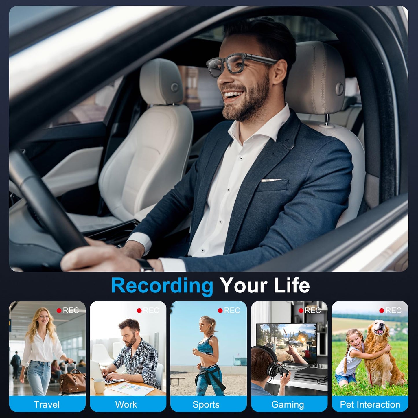 ⚡⚡⚡ AI Smart Glasses with 8MP Camera, 4K Video, Photo Capture, Real-Time Translation, Recording, AI Assistant, Open-Ear Audio, Bluetooth, Object Recognition, Replaceable Sunglasses Lenses for Men Women