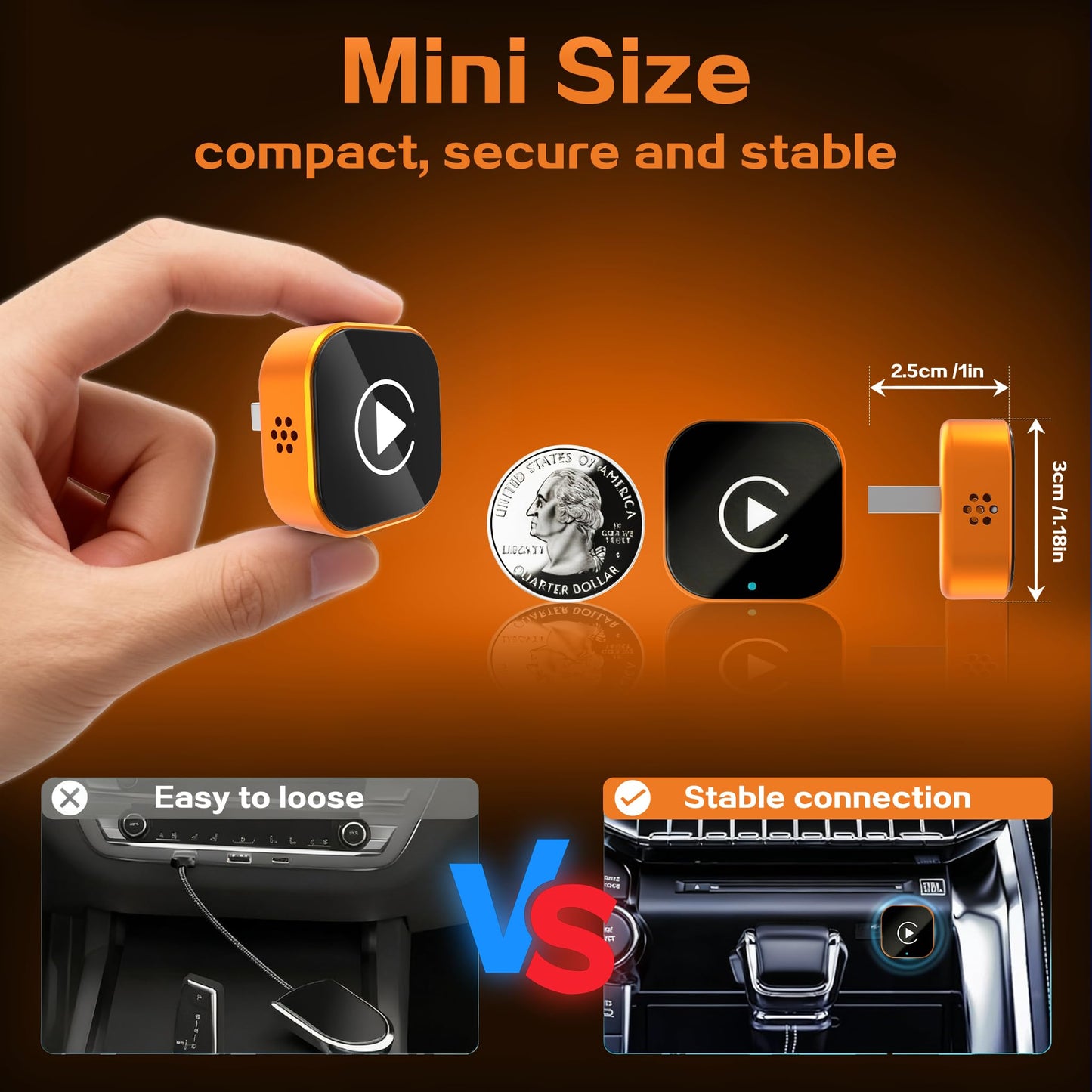 Wireless CarPlay Adapter, 2026 Upgraded Wired to Wireless for Apple CarPlay & Android Auto, Mini USB Design Car Play Adapter with Type-C Extension, Plug and Play, Stable Connection & No Latency