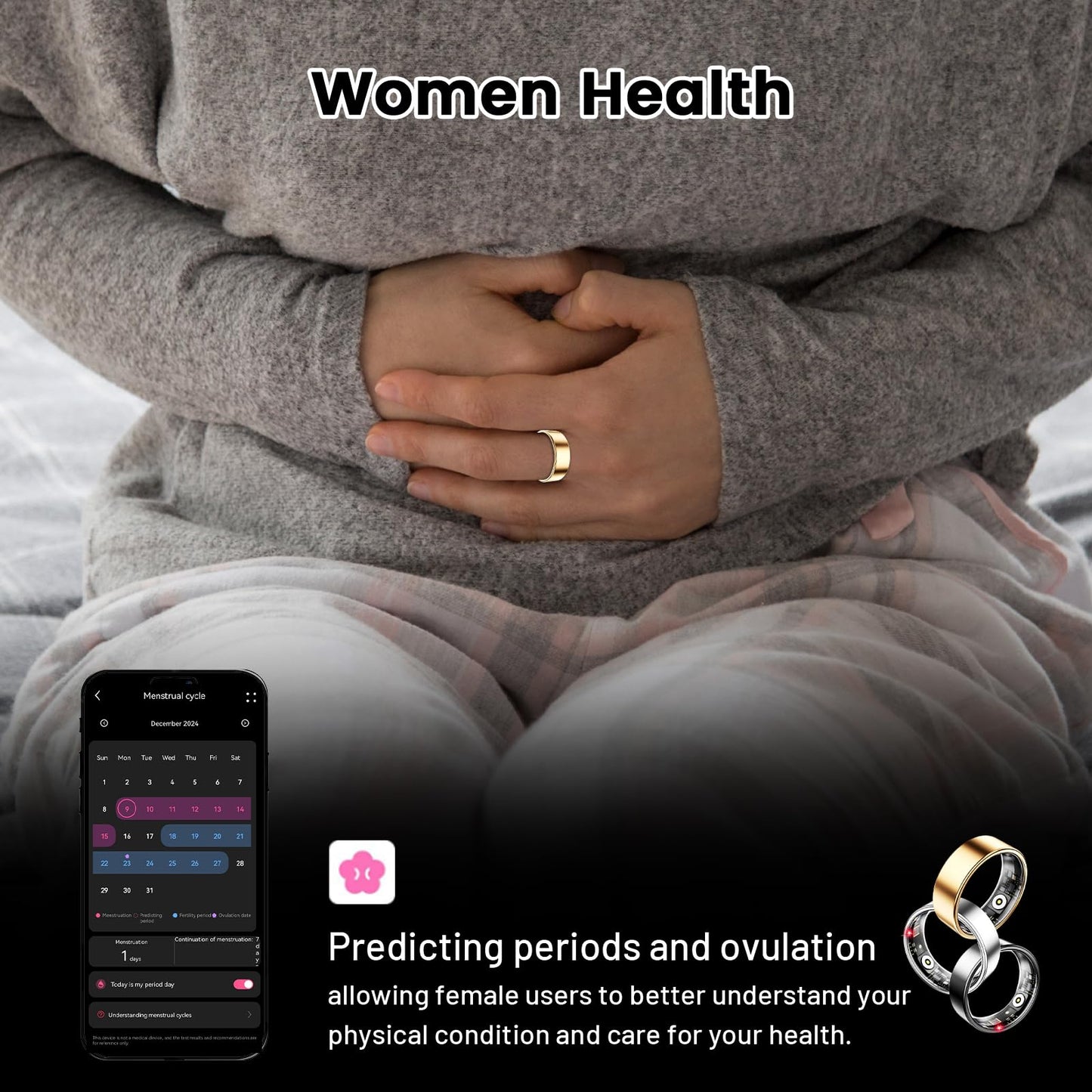 Smart Ring for Women & Men, Smart Ring Health Tracker, Blood Oxygen & Heart Rate Monitor, Long Lasting Battery Sleep Ring, Waterproof Fitness Ring