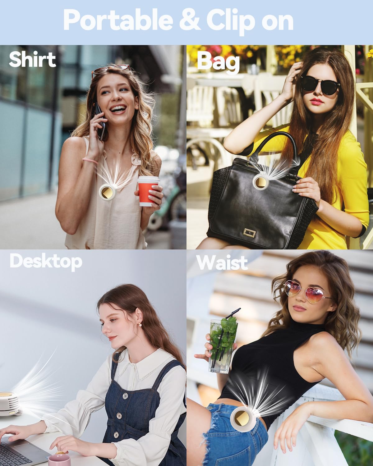 š„Buy 2 get free shippingš„Portable Silent Mini Bladeless Fan Clip On, Small Fan Clip on for Shirt & Waist, Adjustable 3-Speed Suspended Whirlwind Fans, For Outdoor & Travel & Office, Travel Accessories, Gift