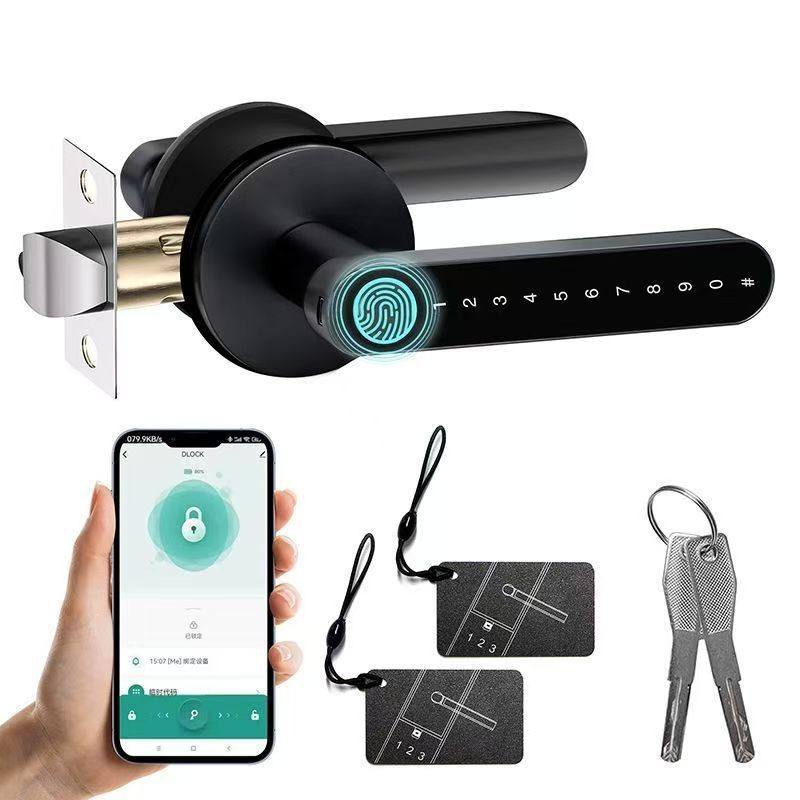 📱Tuya TTLock Smart Door Lock, Biometric Fingerprint & Key Card Electronic Security Lock, Anti-Theft Smart Handle Lever Lock, Bluetooth APP Remote Control Keyless Entry Lock for Home Apartment Office Rental