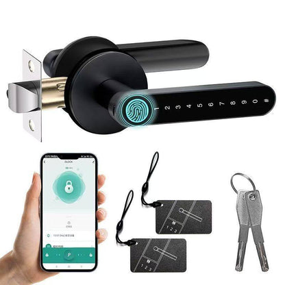 📱Tuya TTLock Smart Door Lock, Biometric Fingerprint & Key Card Electronic Security Lock, Anti-Theft Smart Handle Lever Lock, Bluetooth APP Remote Control Keyless Entry Lock for Home Apartment Office Rental