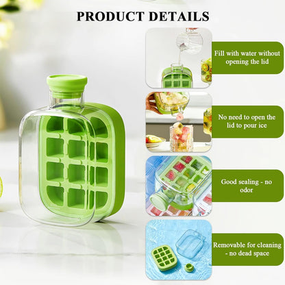 Ice Cube Bottle, 2in1 Touch Free Ice Cube Tray Water Bottle Come With Reusable Straw Tray Easy To Take Ice By Pressing Suitable For Coffee Juice Drinks