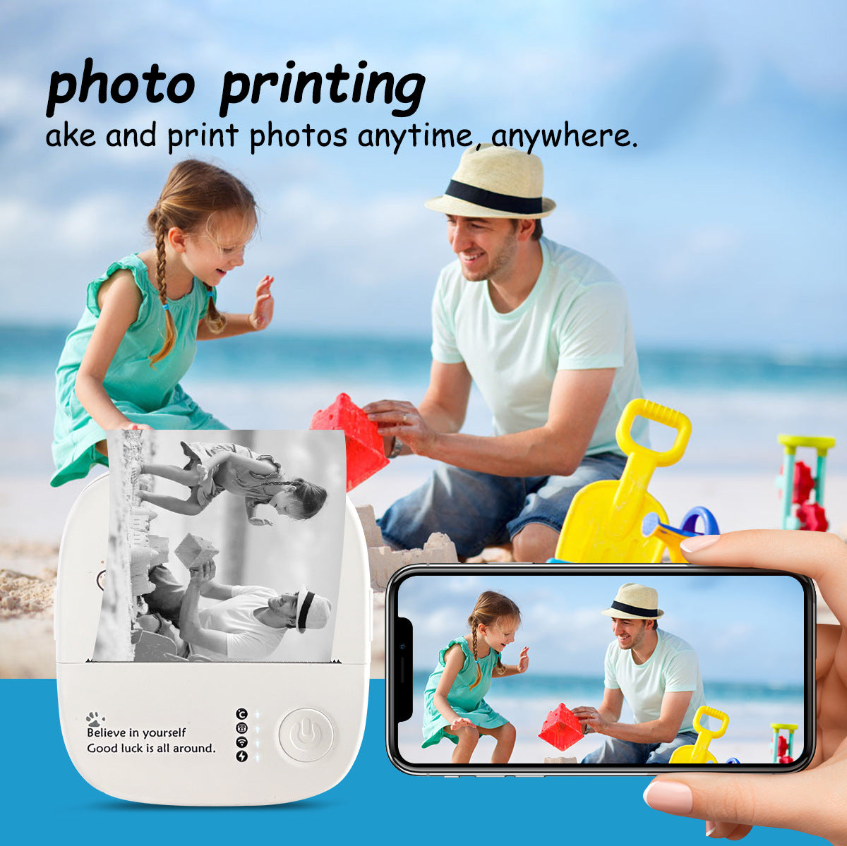 Mini Sticker Printer, Mini Thermal Printer, Portable Bluetooth Inkless Printpods, Pocket Label Maker Suitable for Creative Kids DIY, Diaries, Photos, Study Notes