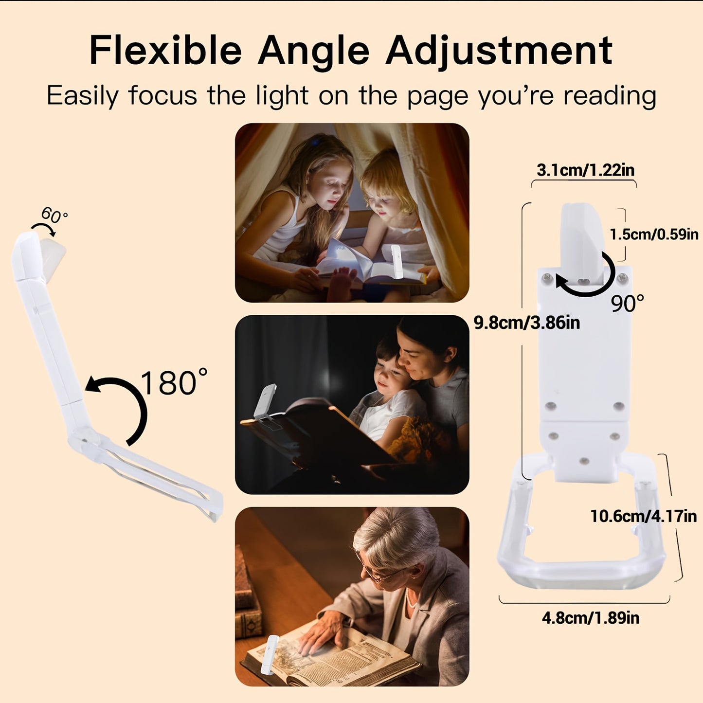 2pcs USB Rechargeable Book Light for Reading in Bed, LED Book Reading Lights with Clip, Perfect for Bookworms, Kids, Warm White, Brightness Adjustable