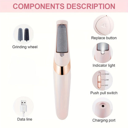 Electric Foot Dead Skin Remover, Foot Grinder, Portable Foot And Grinding Tool, 2 Interchangeable Grinding Heads