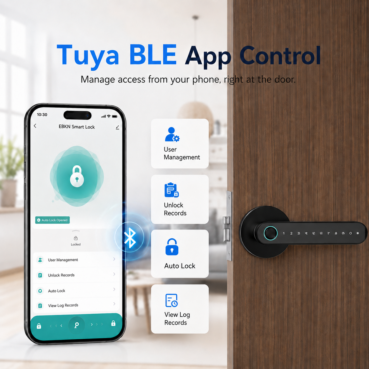 📱Tuya TTLock Smart Door Lock, Biometric Fingerprint & Key Card Electronic Security Lock, Anti-Theft Smart Handle Lever Lock, Bluetooth APP Remote Control Keyless Entry Lock for Home Apartment Office Rental