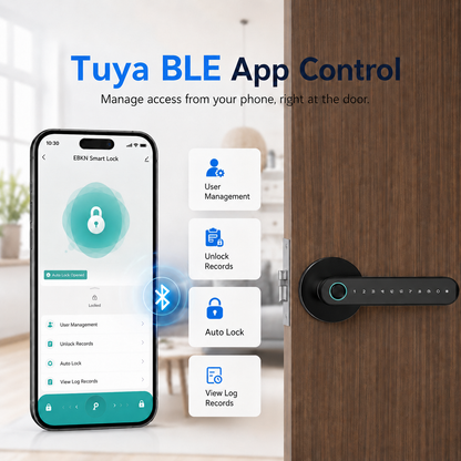 📱Tuya TTLock Smart Door Lock, Biometric Fingerprint & Key Card Electronic Security Lock, Anti-Theft Smart Handle Lever Lock, Bluetooth APP Remote Control Keyless Entry Lock for Home Apartment Office Rental