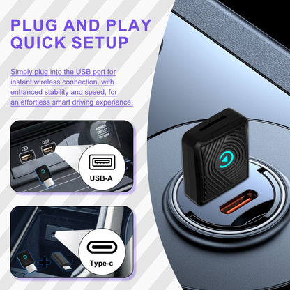 Wireless Carplay Adapter, Convert Wired to Wireless CarPlay, Compatible with CarPlay, Plug and Play, Type-C/USB, Suitable for 800+ Vehicles