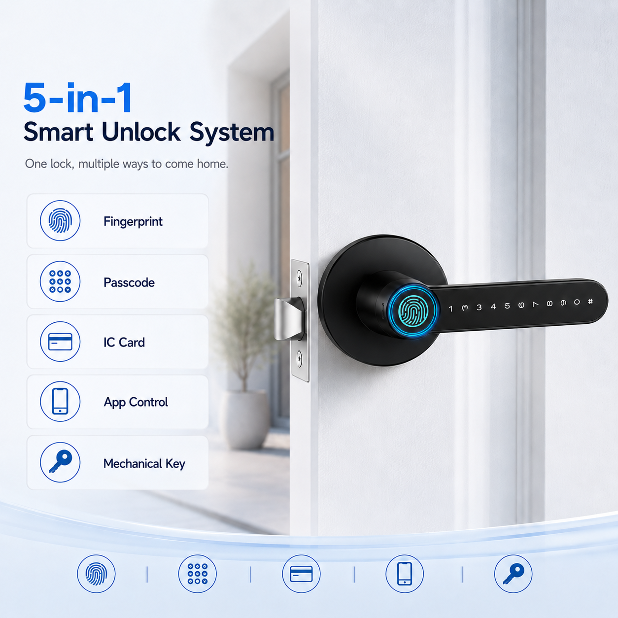 📱Tuya TTLock Smart Door Lock, Biometric Fingerprint & Key Card Electronic Security Lock, Anti-Theft Smart Handle Lever Lock, Bluetooth APP Remote Control Keyless Entry Lock for Home Apartment Office Rental
