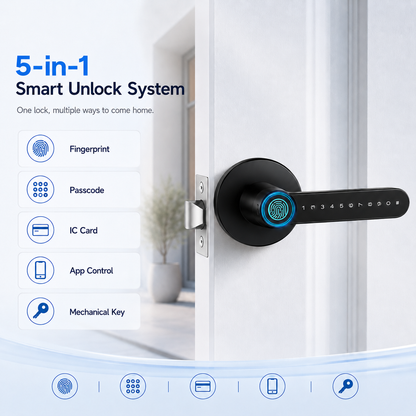 📱Tuya TTLock Smart Door Lock, Biometric Fingerprint & Key Card Electronic Security Lock, Anti-Theft Smart Handle Lever Lock, Bluetooth APP Remote Control Keyless Entry Lock for Home Apartment Office Rental