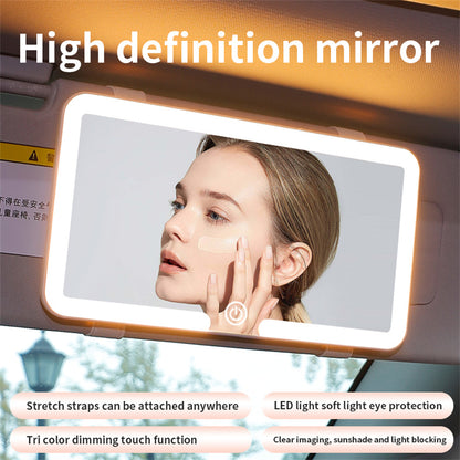 Car Sun Visor Vanity Mirror, 3 Light Modes, Rechargeable Dimmable Touch Screen Travel Makeup Mirror,Universal for Truck SUV-Car Accessories Essentials for Women(White/Pink）