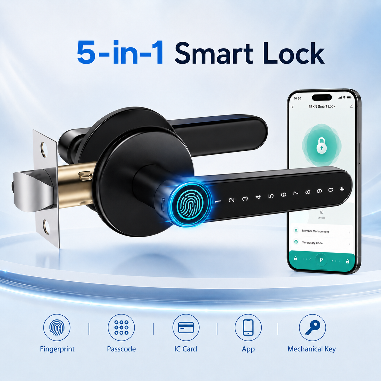 📱Tuya TTLock Smart Door Lock, Biometric Fingerprint & Key Card Electronic Security Lock, Anti-Theft Smart Handle Lever Lock, Bluetooth APP Remote Control Keyless Entry Lock for Home Apartment Office Rental