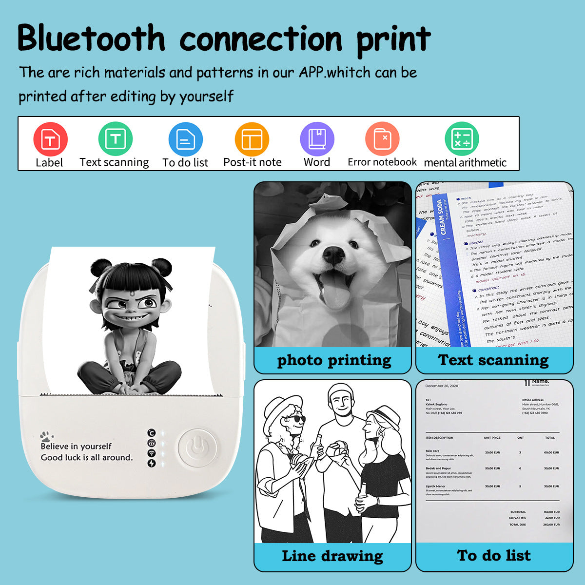Mini Sticker Printer, Mini Thermal Printer, Portable Bluetooth Inkless Printpods, Pocket Label Maker Suitable for Creative Kids DIY, Diaries, Photos, Study Notes