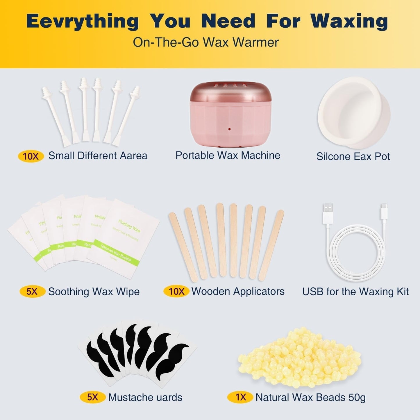 Nose Wax Kit, Nose Ear Hair Waxing Kit for Men and Women with Wax, Sticks, Nose Ear Hair Removal Kit, USB Fast Heat, Smart Temperature Control, Compact Travel Size