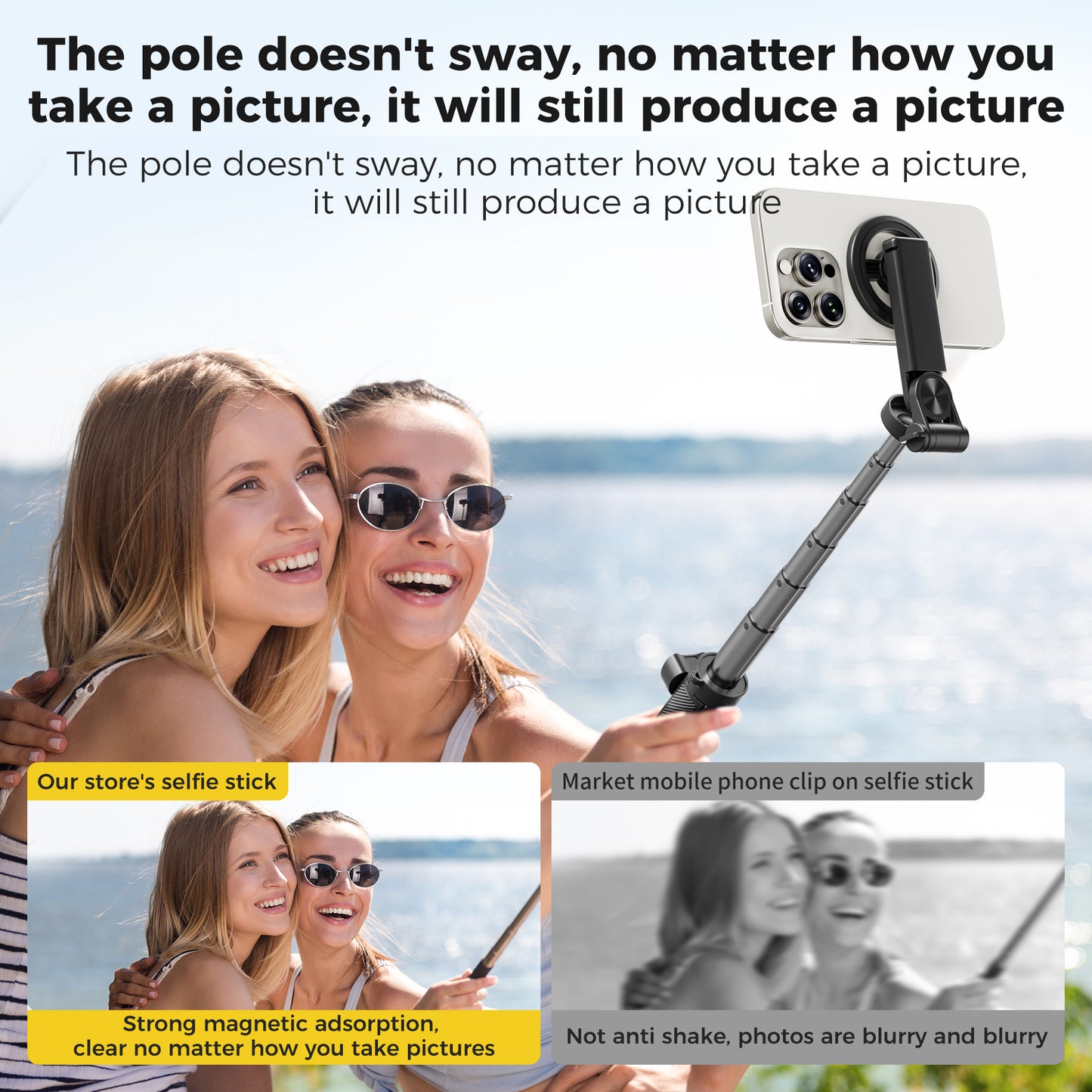 Upgrated 5-in-1 Magnetic Selfie Stick with Remote for Cell Phone 360° Rotation.Can Transforms into Mini Tripod/Camera Grip/Handheld Stabilizer/Phone Stand