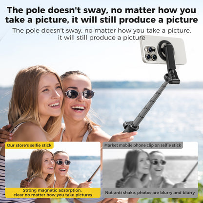 Upgrated 5-in-1 Magnetic Selfie Stick with Remote for Cell Phone 360° Rotation.Can Transforms into Mini Tripod/Camera Grip/Handheld Stabilizer/Phone Stand