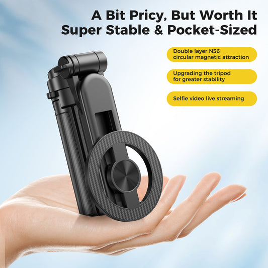 Upgrated 5-in-1 Magnetic Selfie Stick with Remote for Cell Phone 360° Rotation.Can Transforms into Mini Tripod/Camera Grip/Handheld Stabilizer/Phone Stand