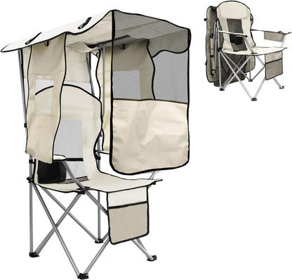 Portable Camping Chair with Canopy & Cooler