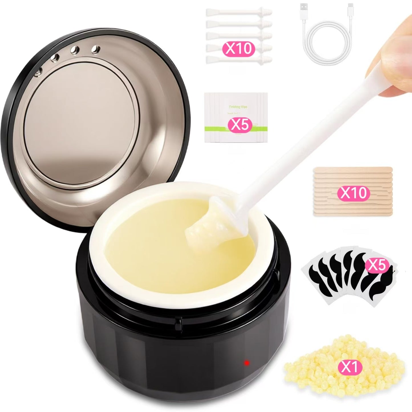 Nose Wax Kit, Nose Ear Hair Waxing Kit for Men and Women with Wax, Sticks, Nose Ear Hair Removal Kit, USB Fast Heat, Smart Temperature Control, Compact Travel Size