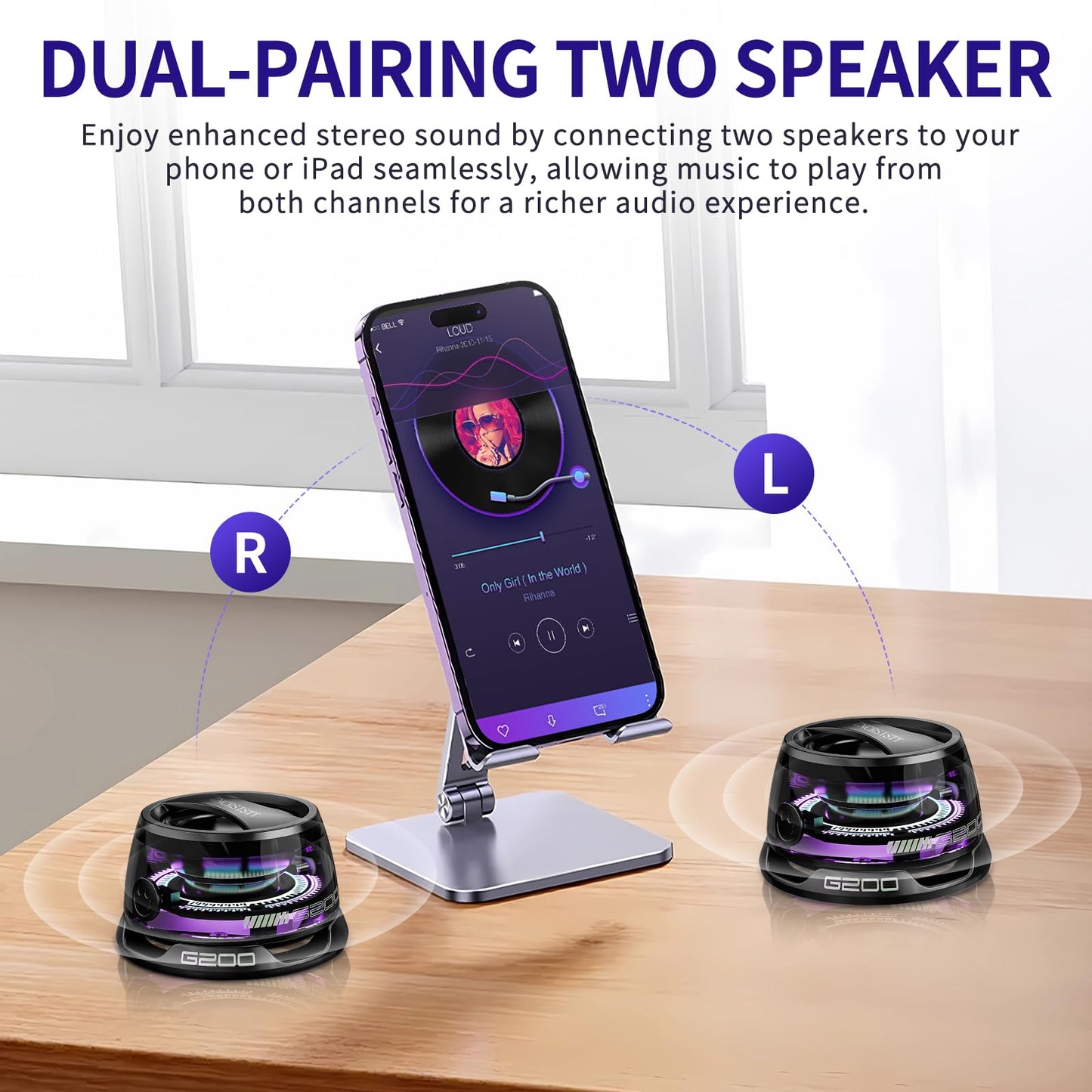 2Pcs Magnetic Bluetooth Speaker with RGB Light - Portable Mini Bluetooth Speaker, Full-Range Stereo Sound for 7H Playtime, Game Mode, Perfect Teen Gift for Outdoor Adventure Party(Black)