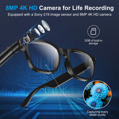 ⚡⚡⚡ AI Smart Glasses with 8MP Camera, 4K Video, Photo Capture, Real-Time Translation, Recording, AI Assistant, Open-Ear Audio, Bluetooth, Object Recognition, Replaceable Sunglasses Lenses for Men Women