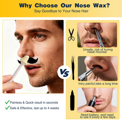 Nose Wax Kit, Nose Ear Hair Waxing Kit for Men and Women with Wax, Sticks, Nose Ear Hair Removal Kit, USB Fast Heat, Smart Temperature Control, Compact Travel Size