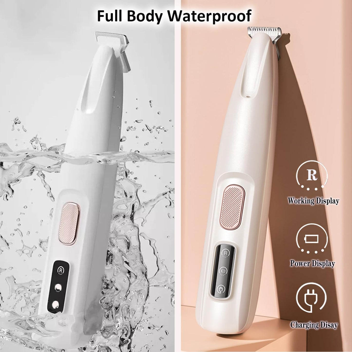 Multifunctional Pet Hair Trimmer Waterproof Rechargeable Shaver with LED Light for Paws Eyes Ears Face Buttocks for Small Dogs and Cats，50dB Quiet Shave.
