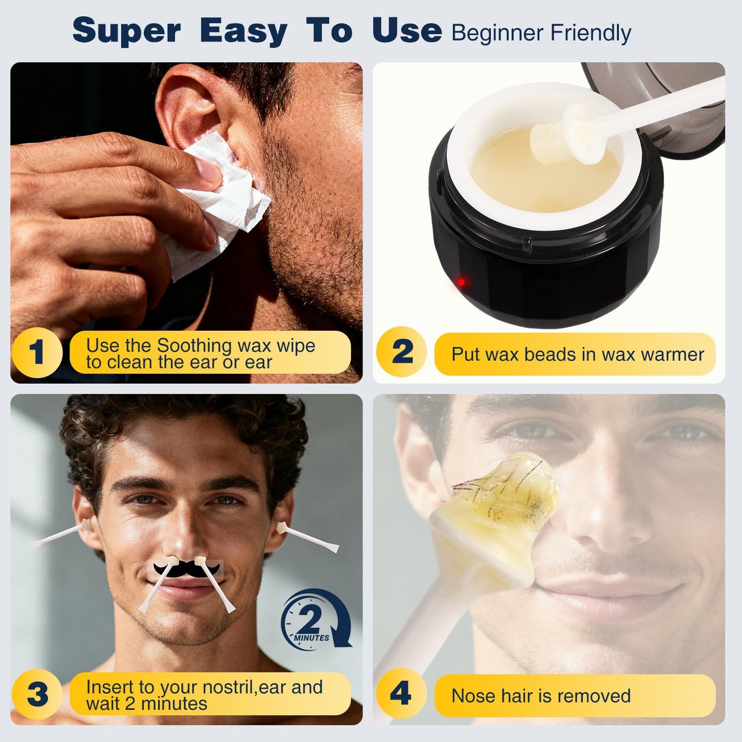 Nose Wax Kit, Nose Ear Hair Waxing Kit for Men and Women with Wax, Sticks, Nose Ear Hair Removal Kit, USB Fast Heat, Smart Temperature Control, Compact Travel Size