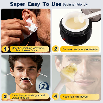 Nose Wax Kit, Nose Ear Hair Waxing Kit for Men and Women with Wax, Sticks, Nose Ear Hair Removal Kit, USB Fast Heat, Smart Temperature Control, Compact Travel Size