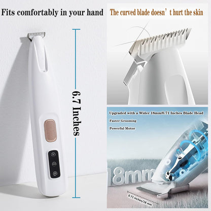 Multifunctional Pet Hair Trimmer Waterproof Rechargeable Shaver with LED Light for Paws Eyes Ears Face Buttocks for Small Dogs and Cats，50dB Quiet Shave.
