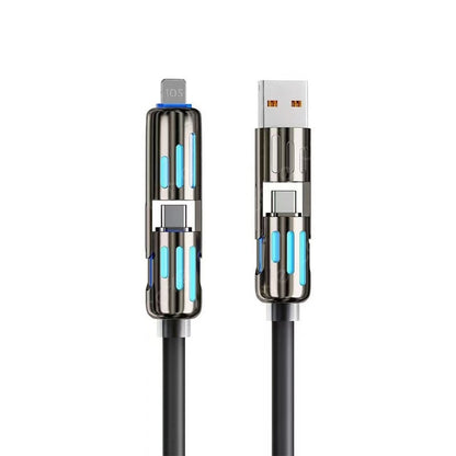 2pcs,240W 4-in-1 USB C Multi Charger Cable with LED Indicator,6.6ft, PD 5A Fast Charging & Data Sync, Silicone, Compatible for iPhone, Samsung, Laptop