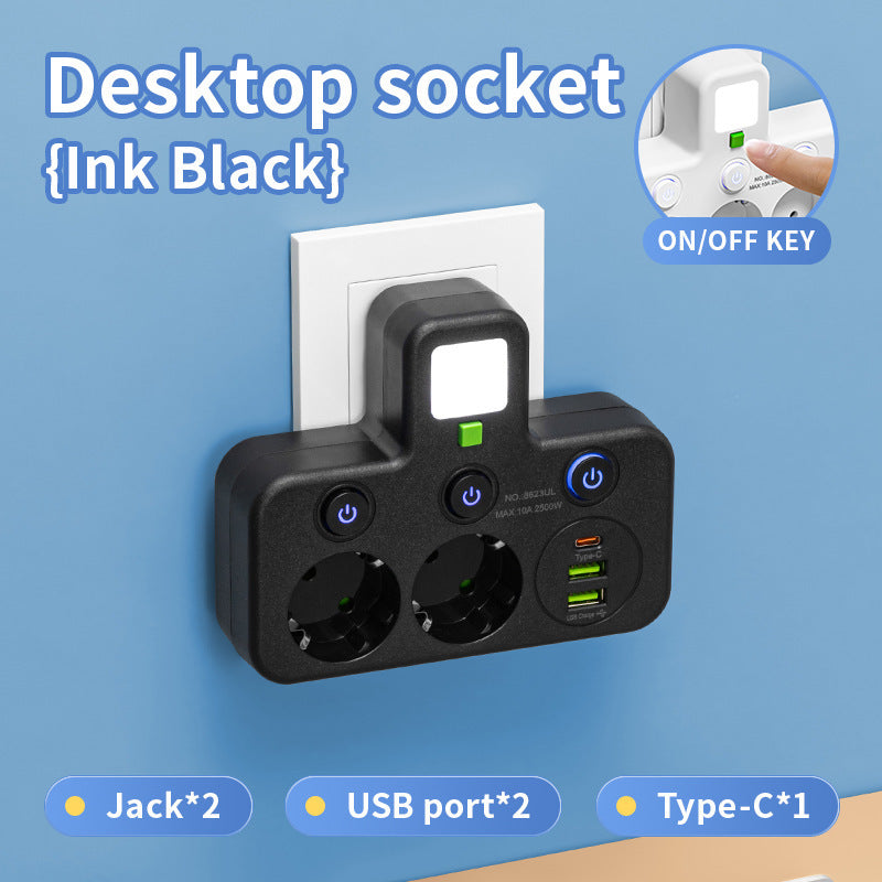 7-in-1 Multi-Function USB Power Socket with Multi-Switch Control Design, Travel Adapter, USB Converter Outlet, Independent Switch, Suitable for Work/Home