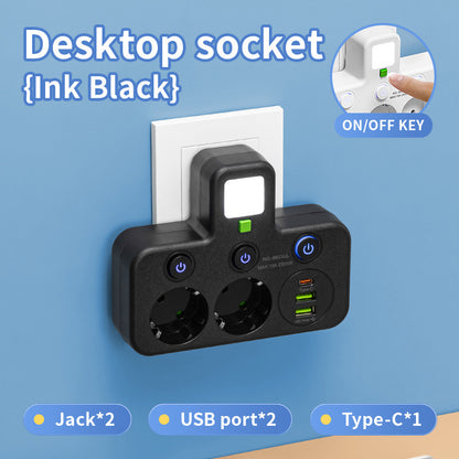 7-in-1 Multi-Function USB Power Socket with Multi-Switch Control Design, Travel Adapter, USB Converter Outlet, Independent Switch, Suitable for Work/Home