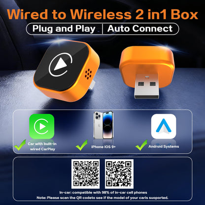 Wireless CarPlay Adapter, 2026 Upgraded Wired to Wireless for Apple CarPlay & Android Auto, Mini USB Design Car Play Adapter with Type-C Extension, Plug and Play, Stable Connection & No Latency