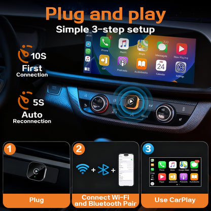 Wireless CarPlay Adapter, 2026 Upgraded Wired to Wireless for Apple CarPlay & Android Auto, Mini USB Design Car Play Adapter with Type-C Extension, Plug and Play, Stable Connection & No Latency