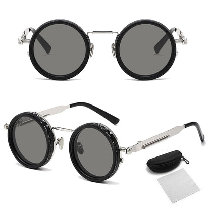 Adjustable Tint Sunglasses, 1–9 Gear Manual Dimming Polarized UV400, Retro Round Metal Frame Steampunk Sunglasses