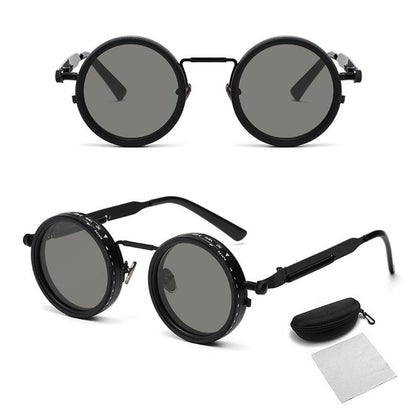 Adjustable Tint Sunglasses, 1–9 Gear Manual Dimming Polarized UV400, Retro Round Metal Frame Steampunk Sunglasses