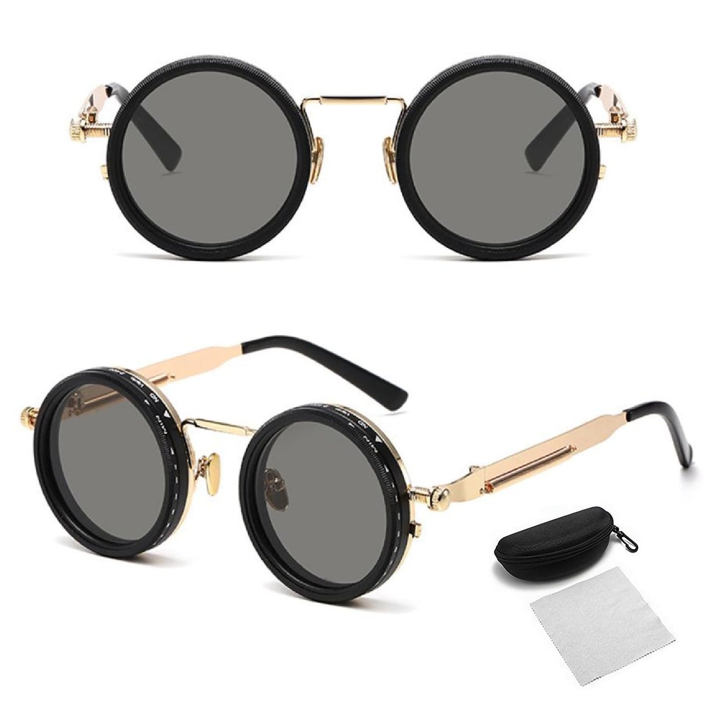Adjustable Tint Sunglasses, 1–9 Gear Manual Dimming Polarized UV400, Retro Round Metal Frame Steampunk Sunglasses