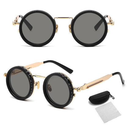 Adjustable Tint Sunglasses, 1–9 Gear Manual Dimming Polarized UV400, Retro Round Metal Frame Steampunk Sunglasses
