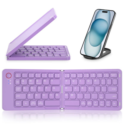 Mini Foldable Bluetooth Keyboard with a free phone holder - Portable Wireless Full Size Keyboard (Sync Up to 3 Devices), Ultra-Slim Aluminum Travel Folding Keyboards for iPhone iPad Mac Android Windows iOS
