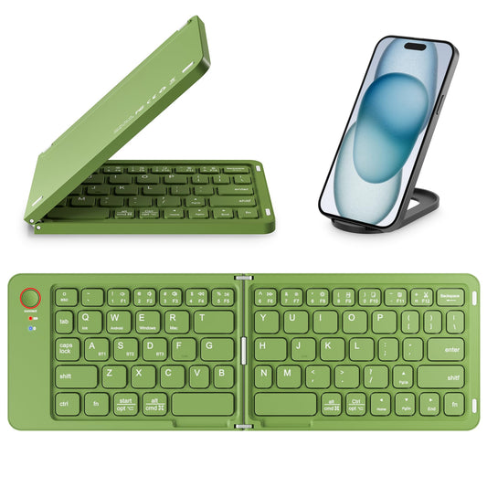 Mini Foldable Bluetooth Keyboard with a free phone holder - Portable Wireless Full Size Keyboard (Sync Up to 3 Devices), Ultra-Slim Aluminum Travel Folding Keyboards for iPhone iPad Mac Android Windows iOS