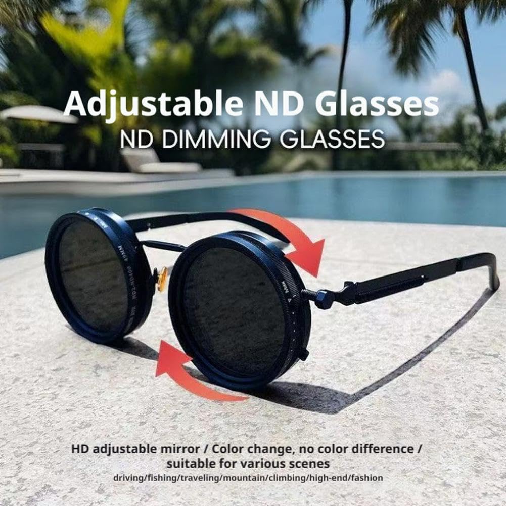 Adjustable Tint Sunglasses, 1–9 Gear Manual Dimming Polarized UV400, Retro Round Metal Frame Steampunk Sunglasses
