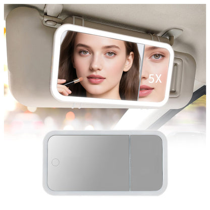 Car Sun Visor Vanity Mirror, 3 Light Modes, Rechargeable Dimmable Touch Screen Travel Makeup Mirror,Universal for Truck SUV-Car Accessories Essentials for Women(White/Pink）