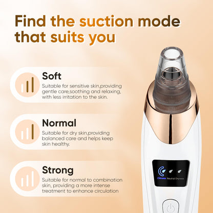 2026 Blackhead Remover Vacuum - Professional Blackhead Extractor for Face with 3 Adjustable Suction Levels, USB Rechargeable Pore Cleaner, and 5 Interchangeable Probes
